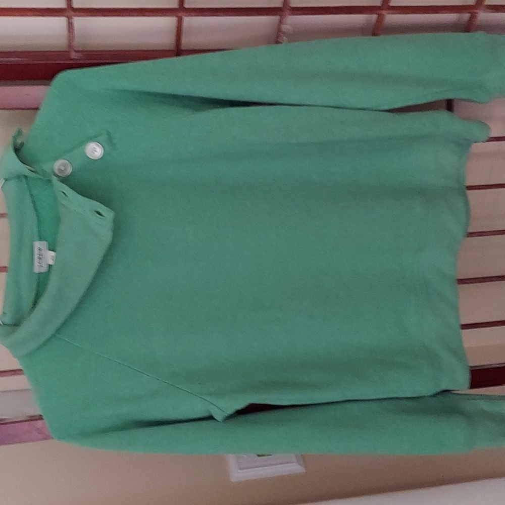 J Crew High Button Collar Pull-over Soft Green Cotton Top Sz XS